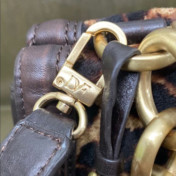Diane Von Furstenberg Brown and Gold Shoulder Bag with Leopard Print Calf Hair - Picture 8 of 16